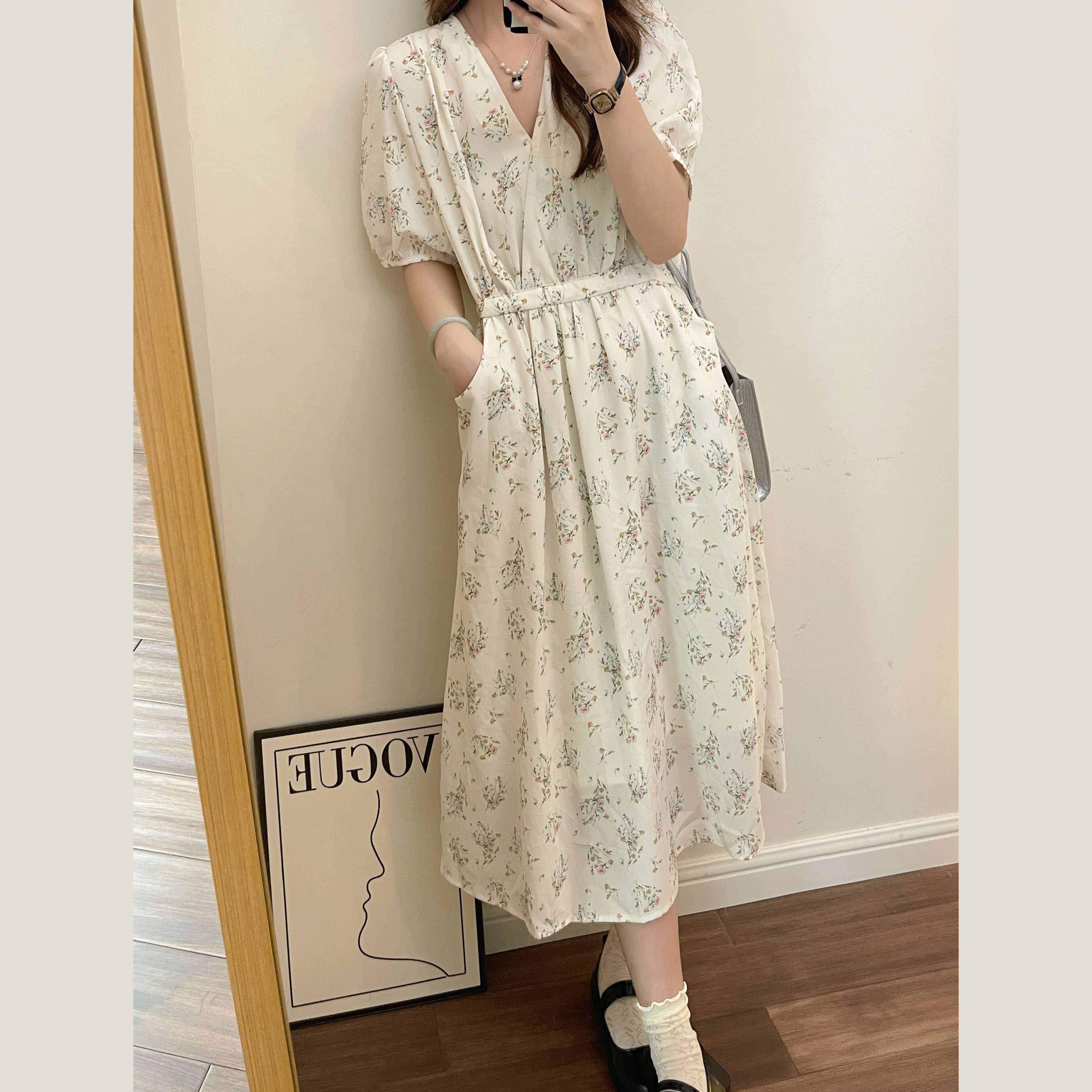 キレイめファッション  花柄シフォンロングワンピース