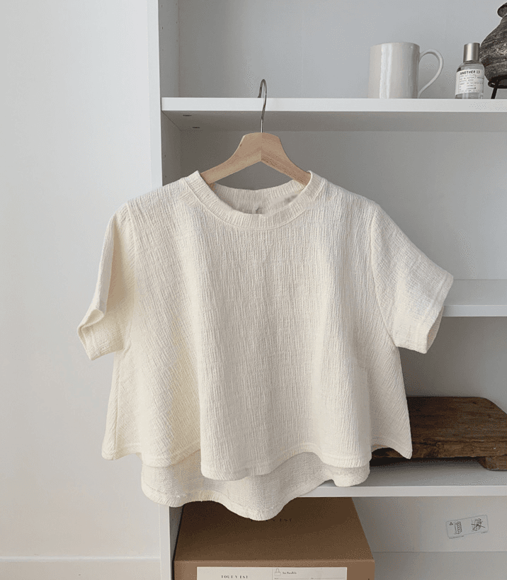 キレイめファッション 　クロップド丈コットンブラウス