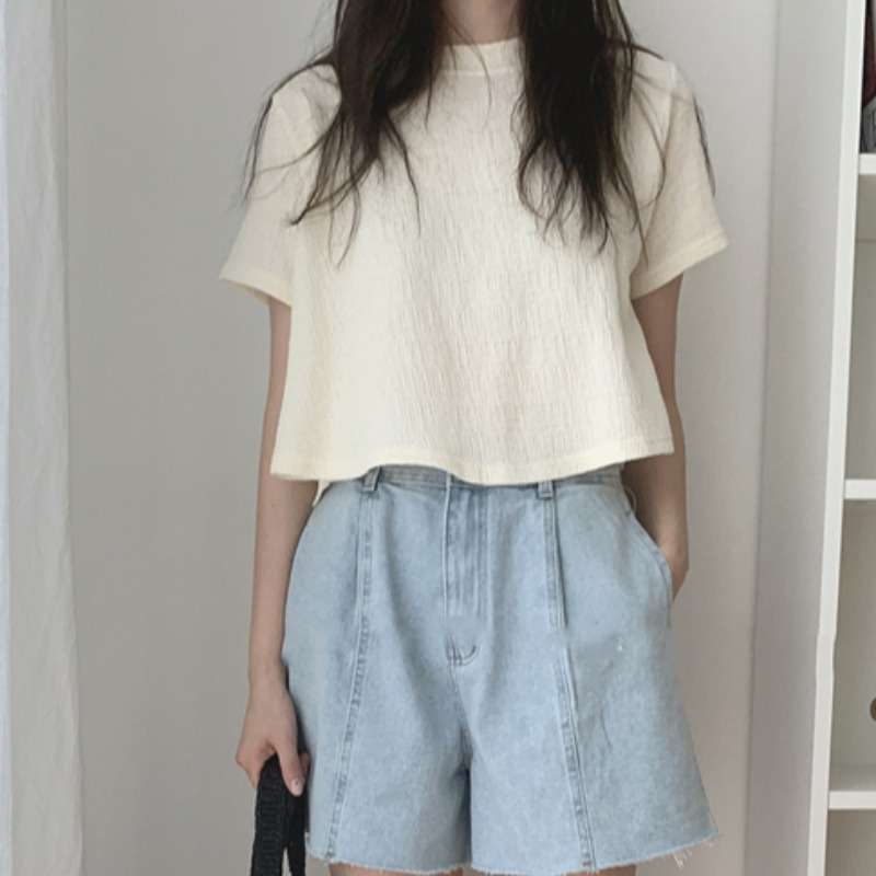 キレイめファッション 　クロップド丈コットンブラウス