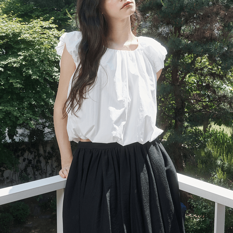 キレイめファッション  フリル袖ギャザーブラウス
