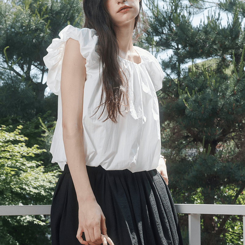 キレイめファッション  フリル袖ギャザーブラウス