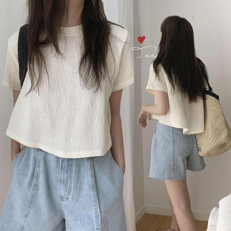 キレイめファッション 　クロップド丈コットンブラウス