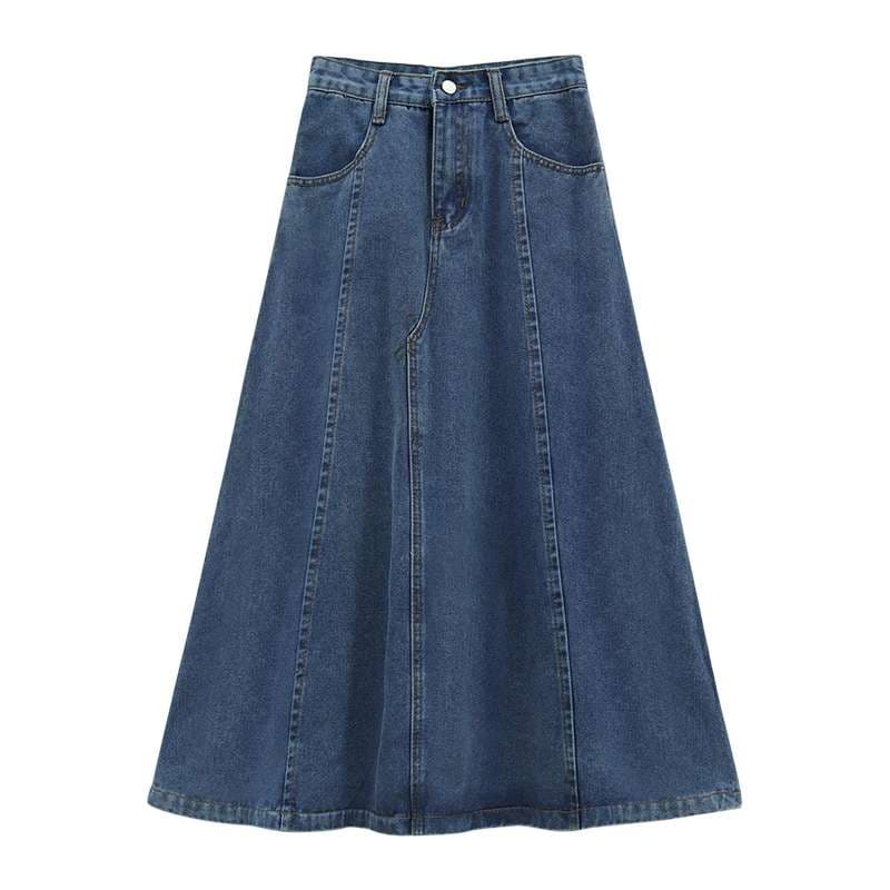 キレイめファッション  デニムフレアきれいめカジュアルロングスカート