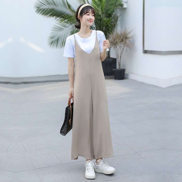 キレイめファッション  オールインワンサロペットワイドレッグパンツ