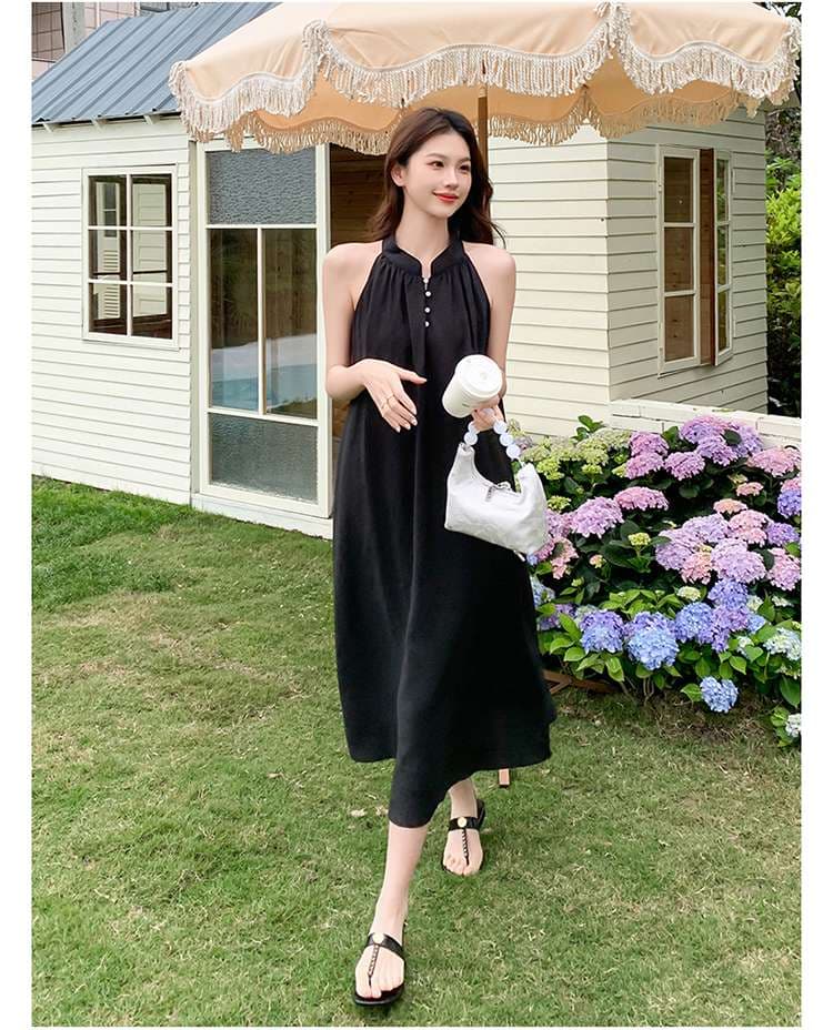 キレイめファッション  エレガントホルターネックマキシワンピース