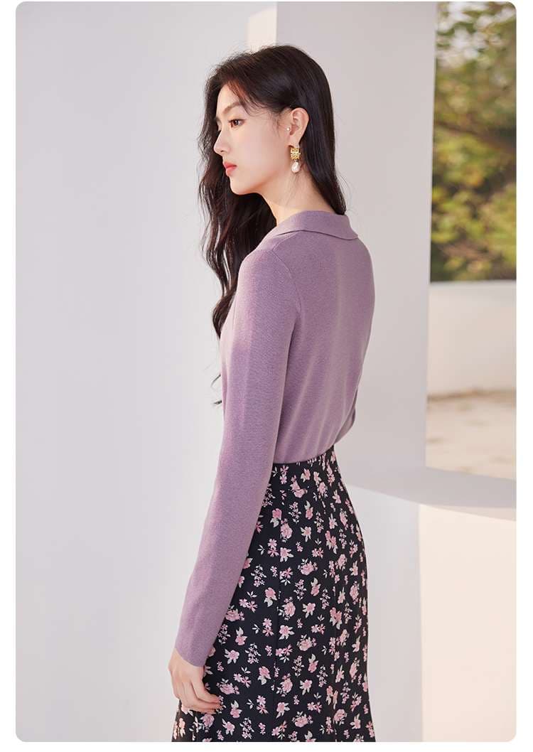 キレイめファッション  エレガントVネックニットプルオーバー