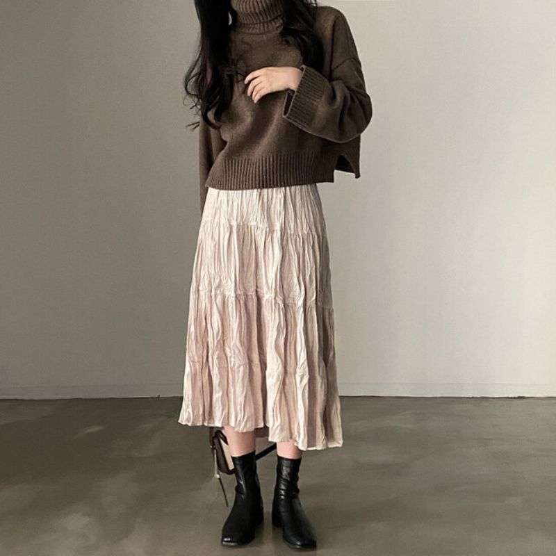 キレイめファッション ゆったりタートルネックニット