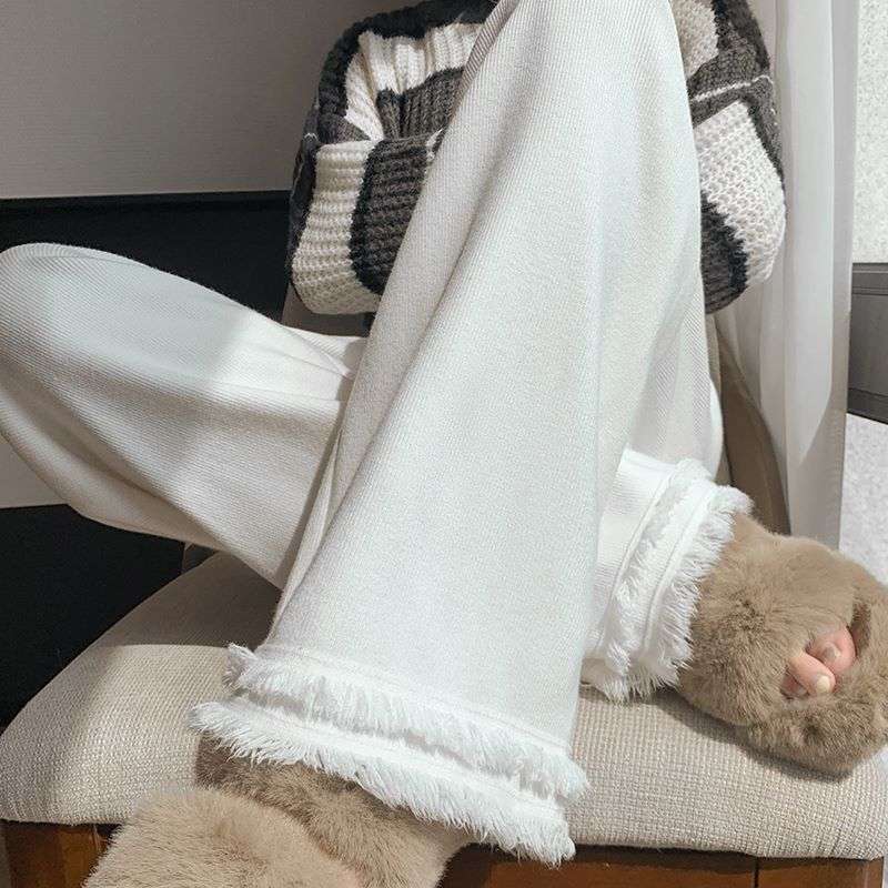 キレイめファッション フリンジ付ききれいめワイドパンツ