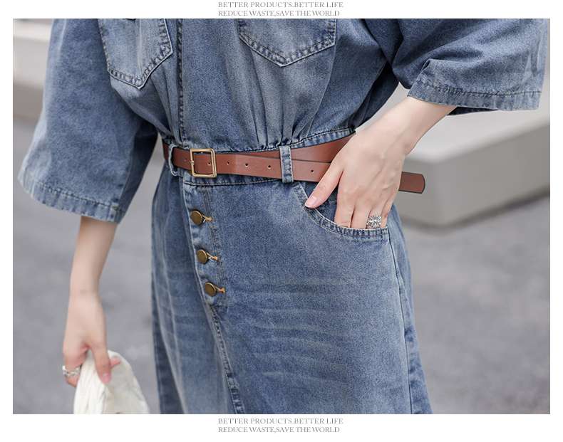 キレイめファッション  デニムシャツベルト付きワンピース