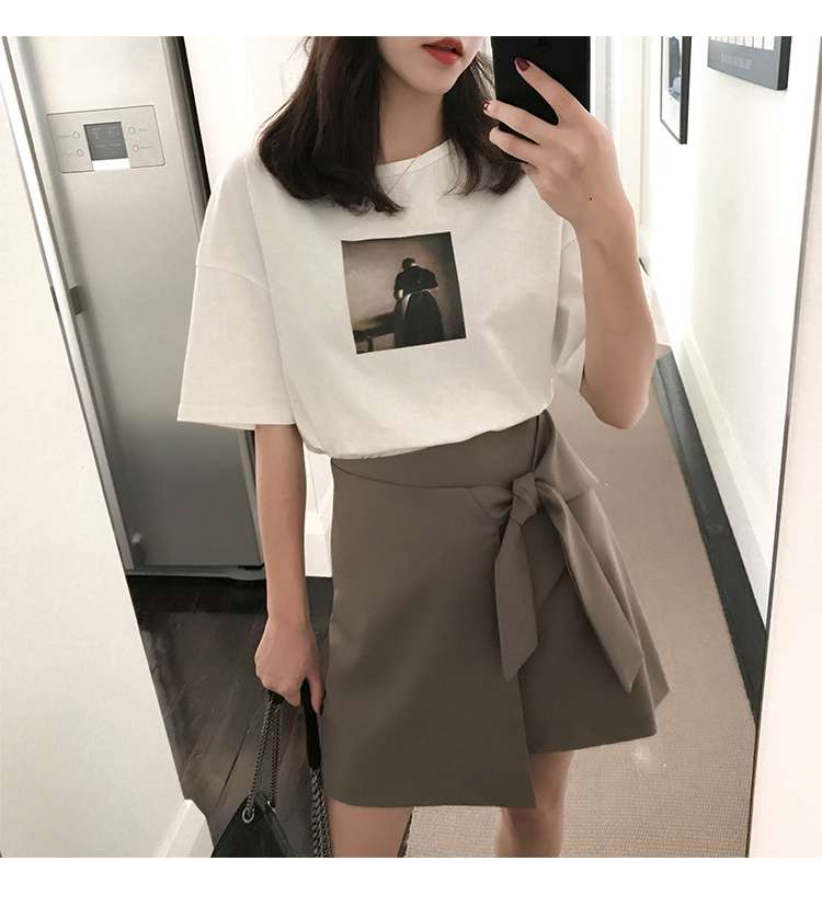 キレイめファッション  アートプリントきれいめカジュアル半袖Tシャツ
