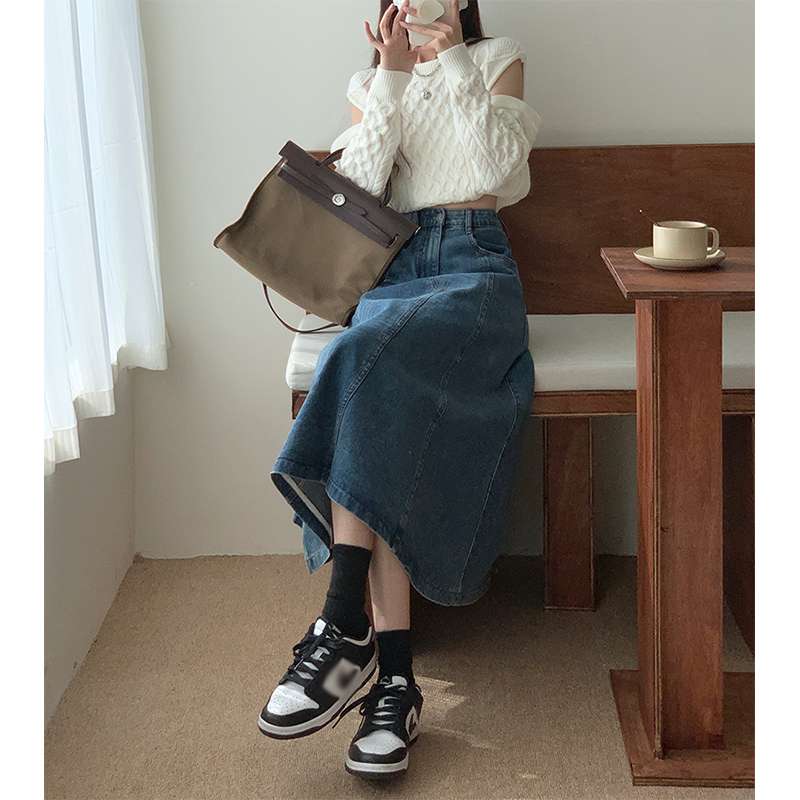 キレイめファッション  デニムフレアきれいめカジュアルロングスカート