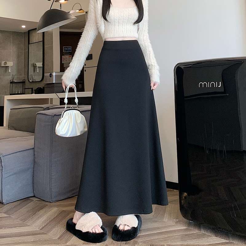 キレイめファッション きれいめソフトニットシンプルロングスカート