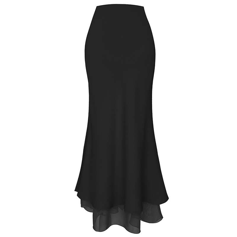 キレイめファッション  レイヤードシルエットマキシ丈スカート