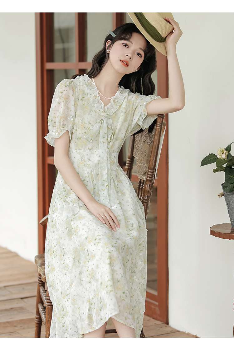 キレイめファッション  花柄シフォンフリルロマンティックワンピース