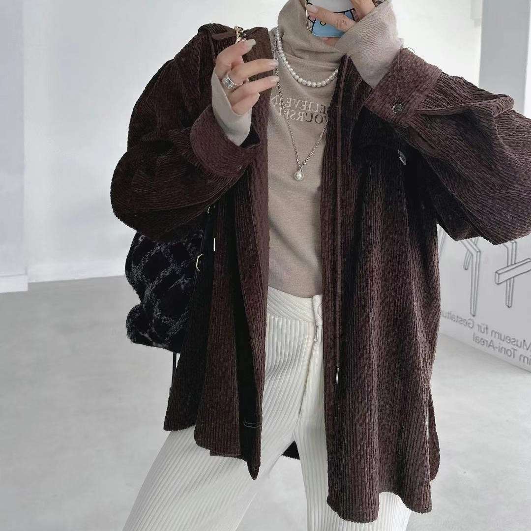 キレイめファッション コーデュロイ素材バルーン袖ベルトジャケット