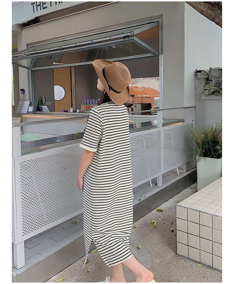 キレイめファッション  
マキシ丈ボーダーリラックスワンピース