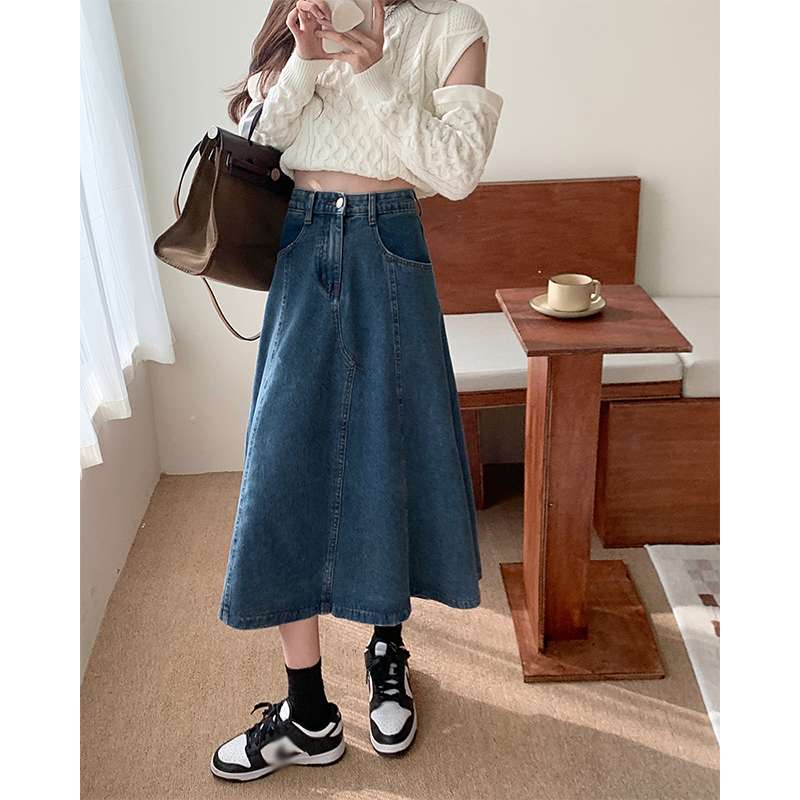 キレイめファッション  デニムフレアきれいめカジュアルロングスカート
