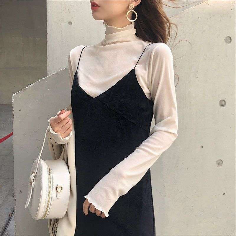 キレイめファッション シアーハイネックレイヤードブラウス