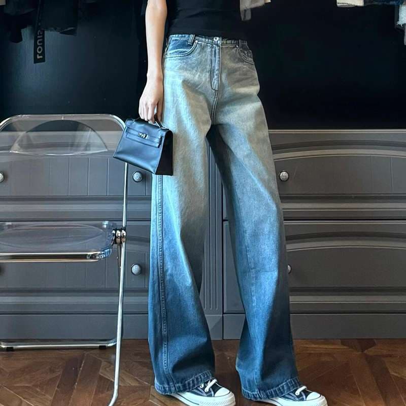 キレイめファッション  グラデーションワイドデニムパンツ