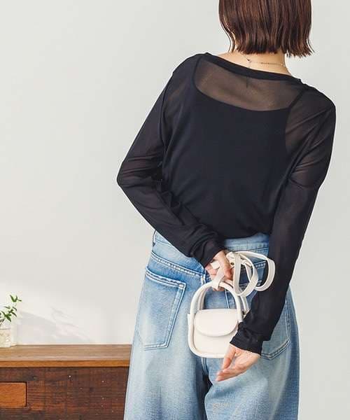 キレイめファッション シンプルシルエットカバーカットソー　きれいめトップス