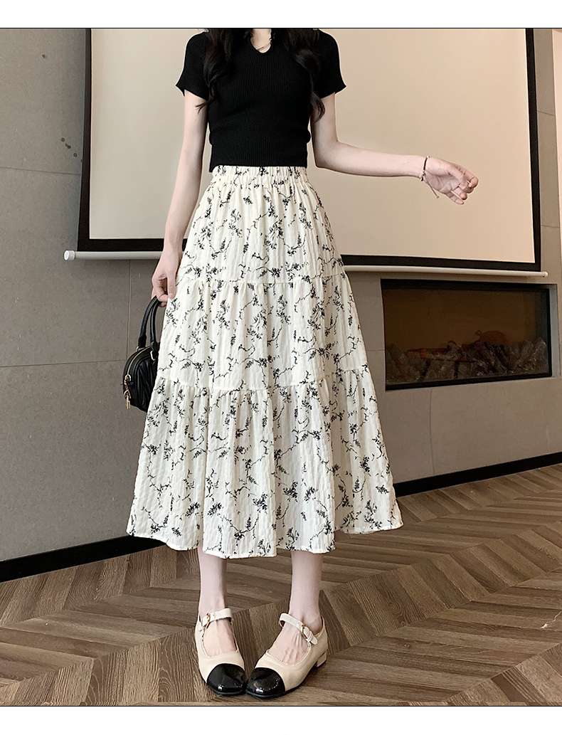 キレイめファッション  きれいめカジュアル花柄プリーツロングスカート