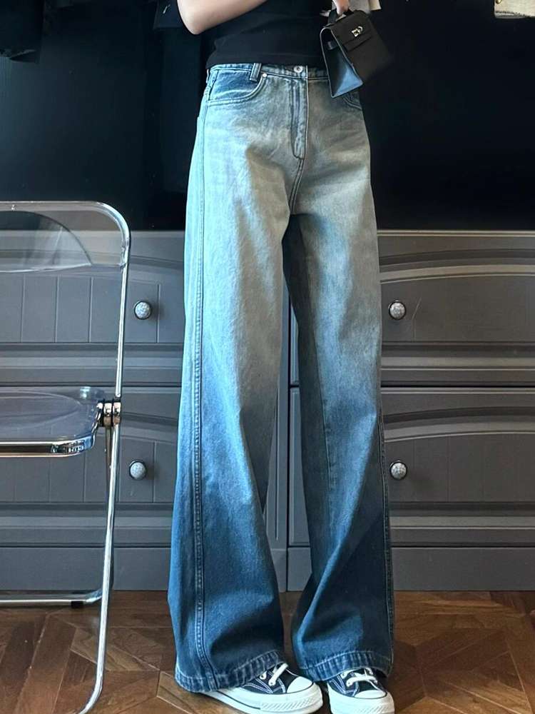 キレイめファッション  グラデーションワイドデニムパンツ