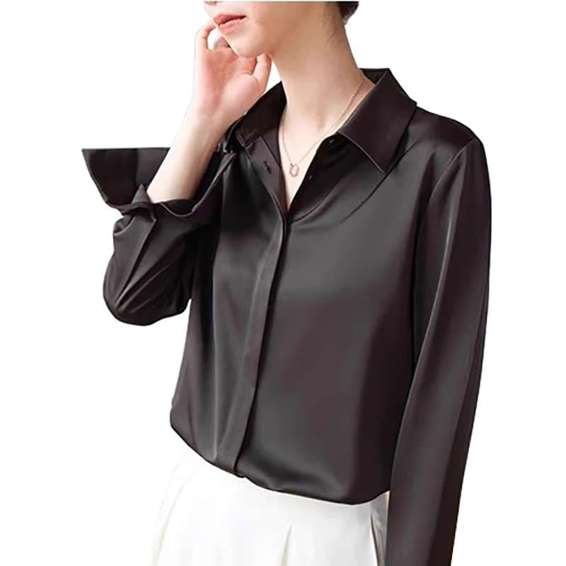 キレイめファッション  シルキーシャツきれいめブラウス