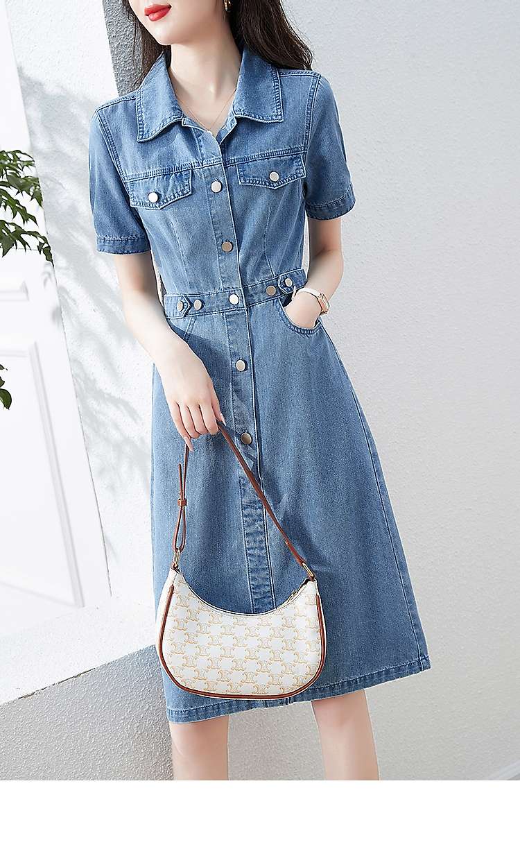 キレイめファッション  デニム素材ボタンダウンワンピース