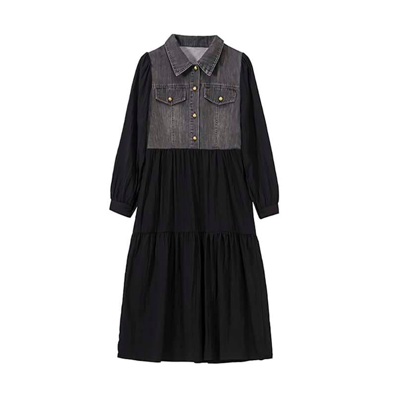キレイめファッション  デニム切り替えティアードきれいめワンピース