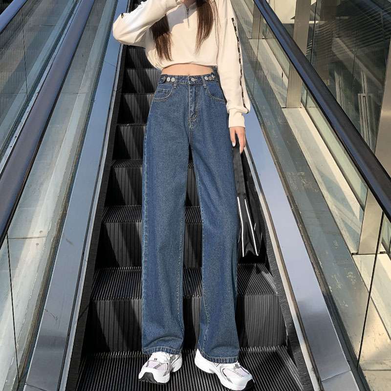 キレイめファッション  ハイウエストワイドデニムパンツ