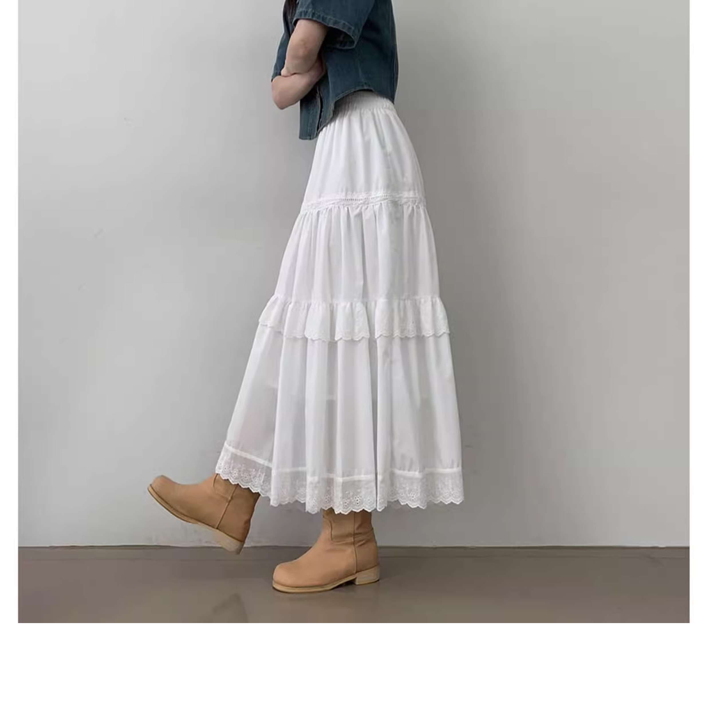 キレイめファッション  シフォンティアードレーススカート