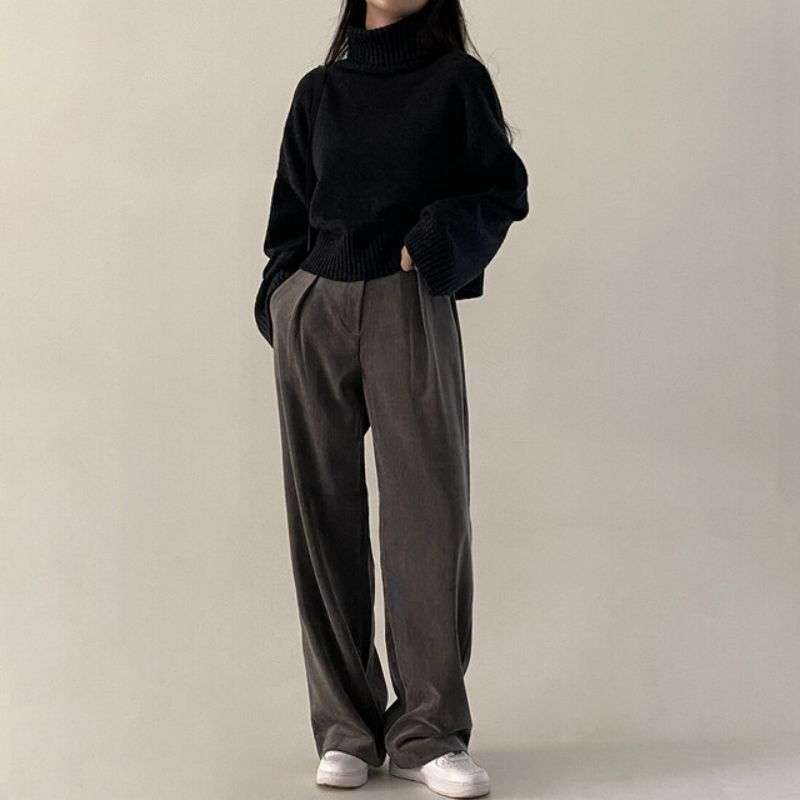 キレイめファッション ゆったりタートルネックニット