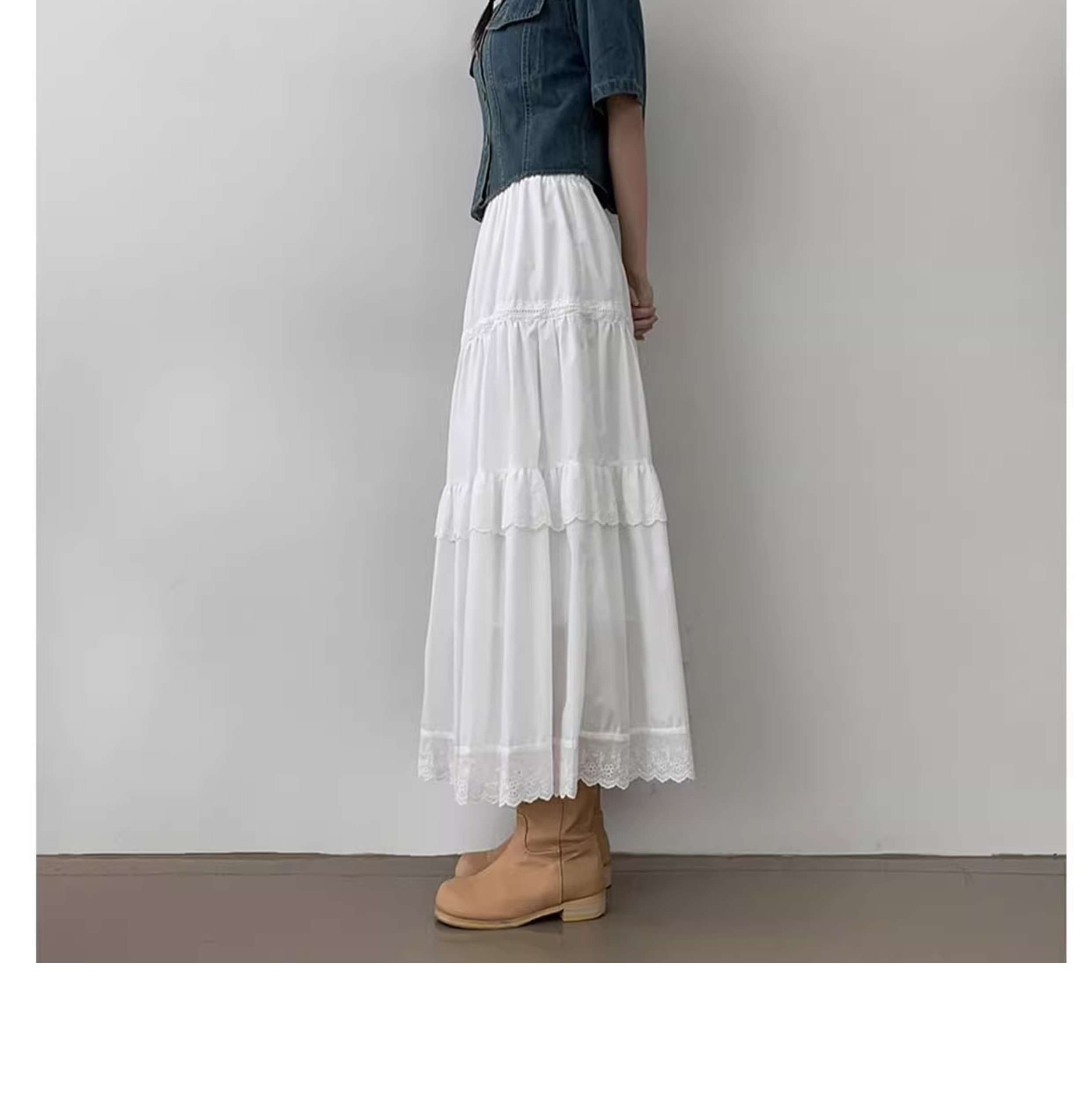 キレイめファッション  シフォンティアードレーススカート
