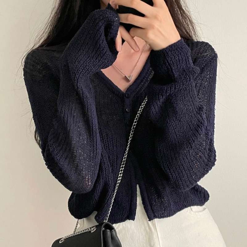 キレイめファッション きれいめシルエットリブニットカーディガン