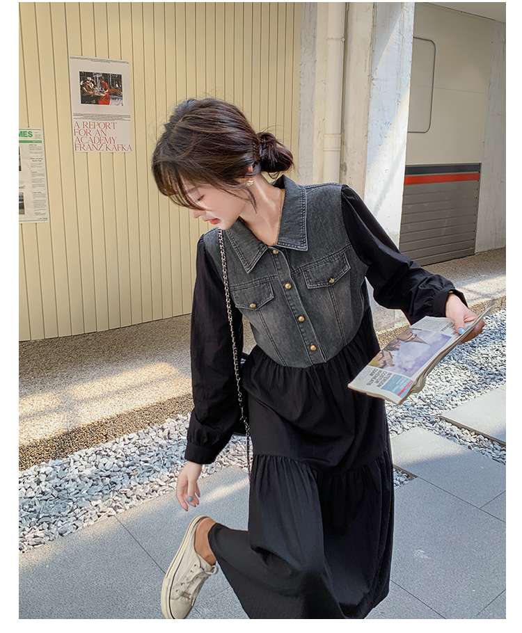 キレイめファッション  デニム切り替えティアードきれいめワンピース