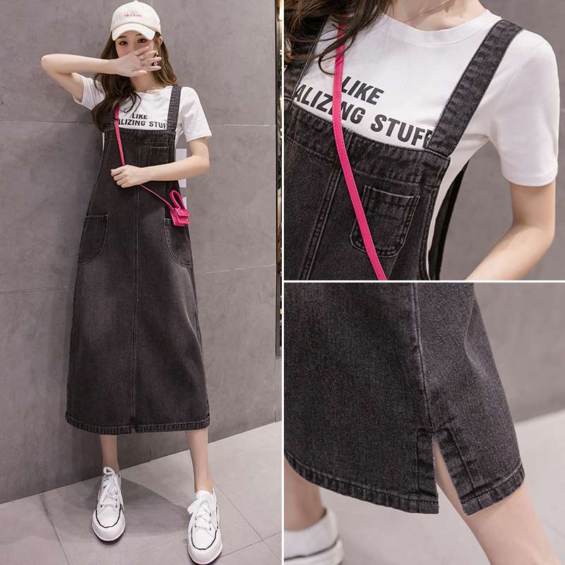 キレイめファッション  デニムオーバーオールワンピース