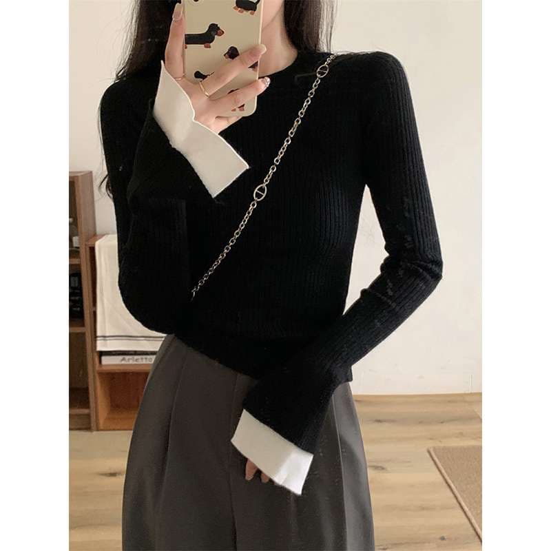 キレイめファッション コンパクトシルエット綺麗目リブニット