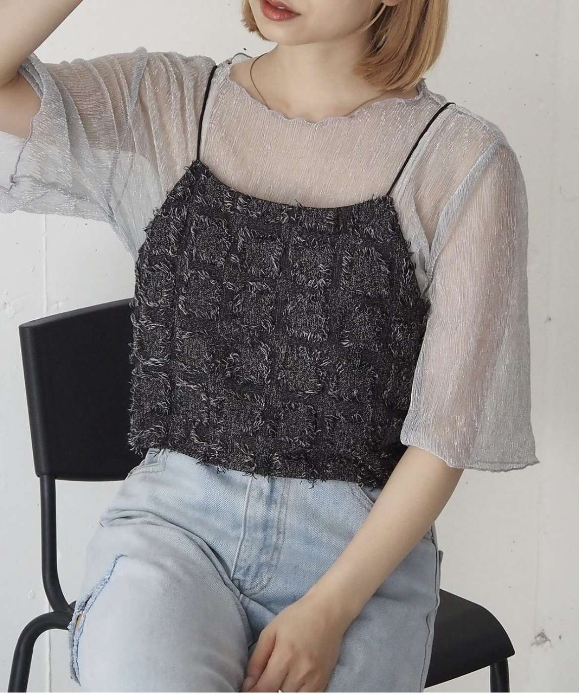 キレイめファッション シャギーチェックきれいめカジュアルビスチェ
