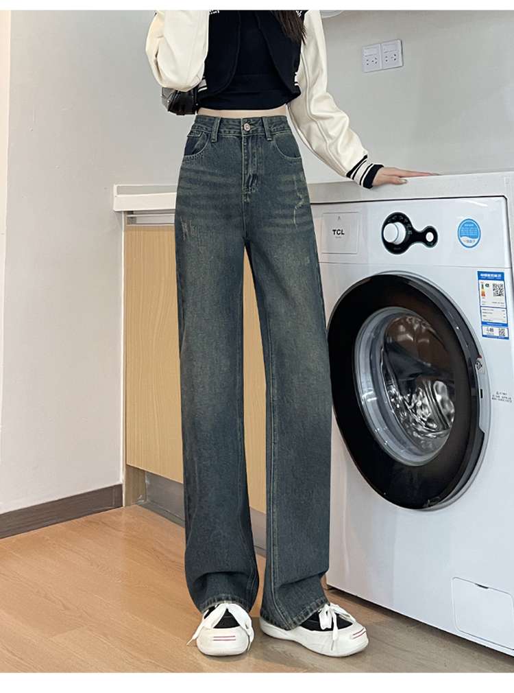 キレイめファッション ゆったりシルエットハイウエストきれいめデニムワイドパンツ