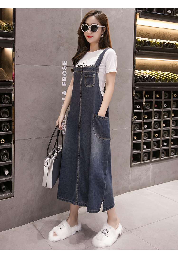 キレイめファッション  デニムオーバーオールワンピース
