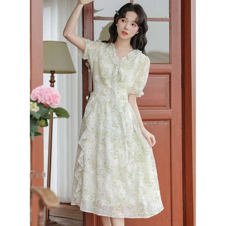 キレイめファッション  花柄シフォンフリルロマンティックワンピース