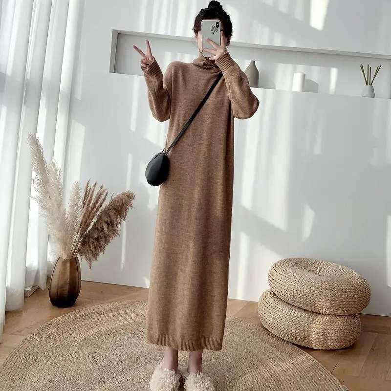 キレイめファッション きれいめシンプルロングニットワンピース