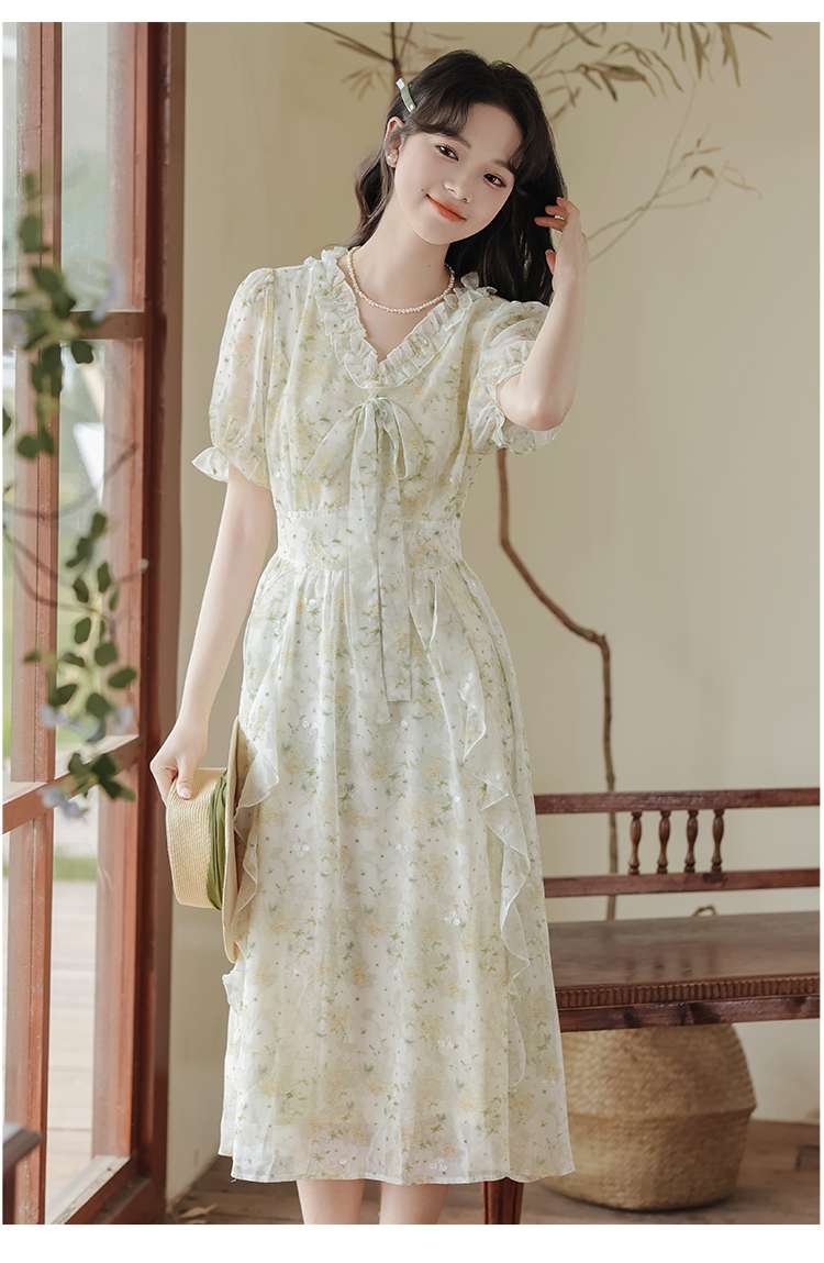 キレイめファッション  花柄シフォンフリルロマンティックワンピース