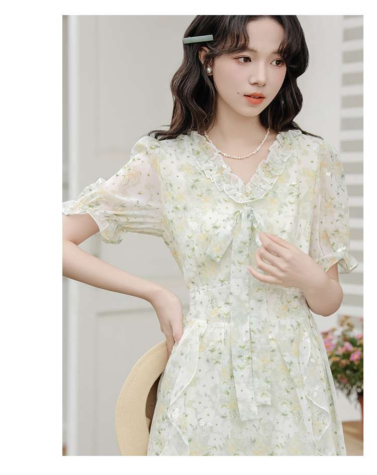 キレイめファッション  花柄シフォンフリルロマンティックワンピース