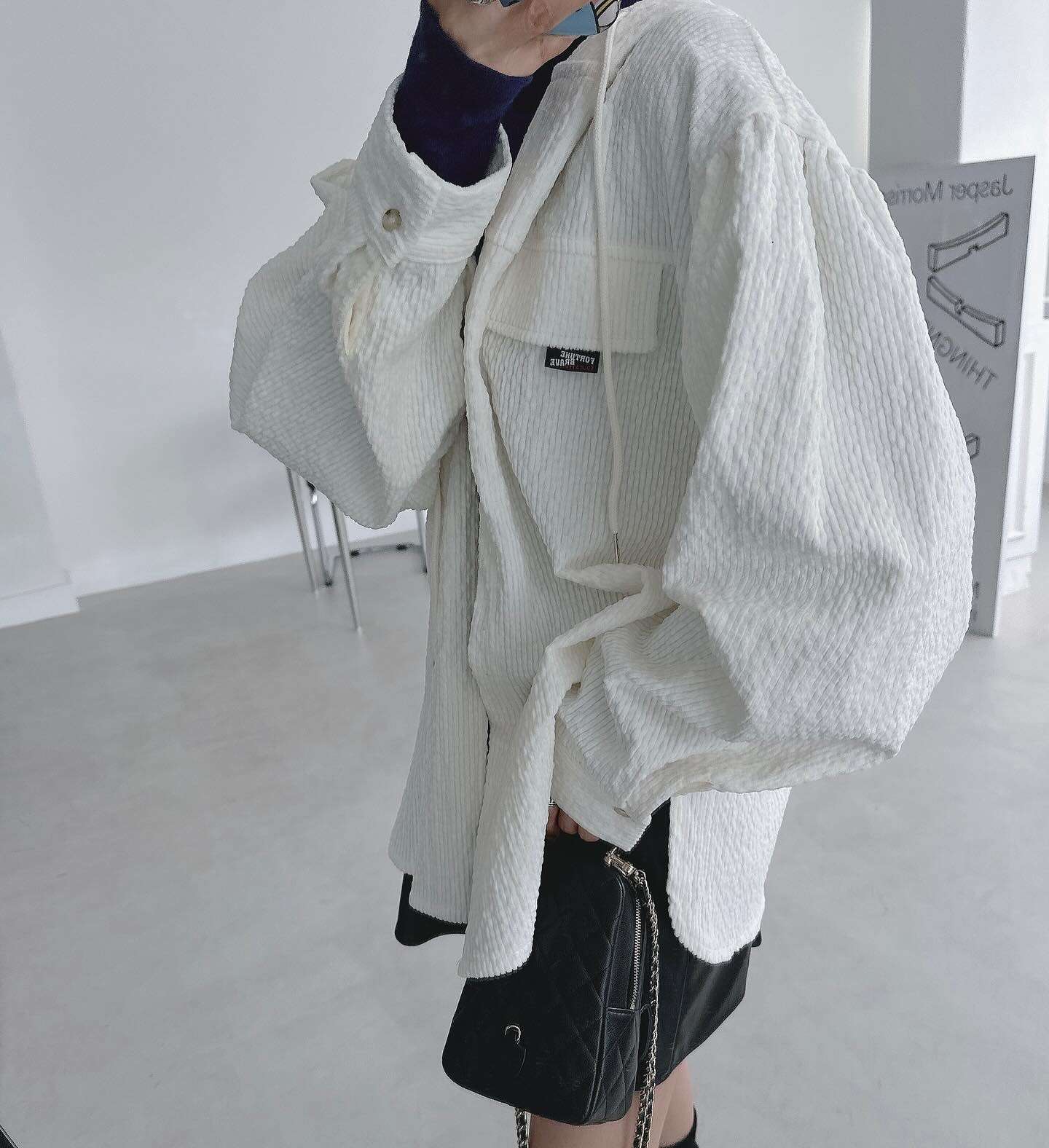 キレイめファッション コーデュロイ素材バルーン袖ベルトジャケット