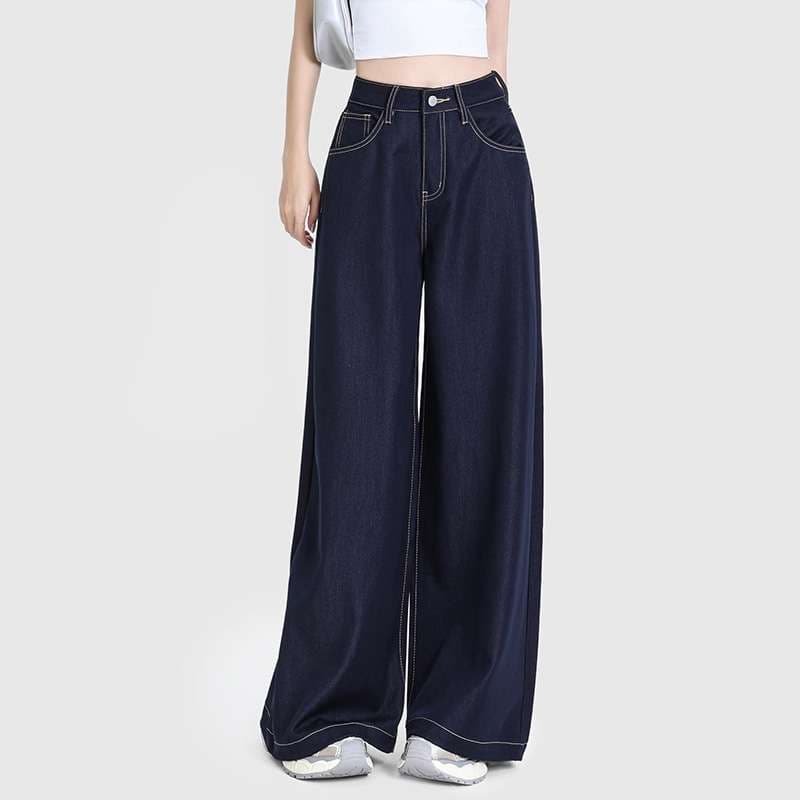 キレイめファッション ワイドデニムパンツ ハイウエストロング丈