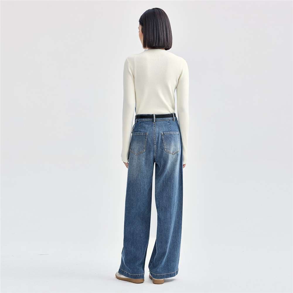 キレイめファッション ワイドデニムパンツ ハイウエスト