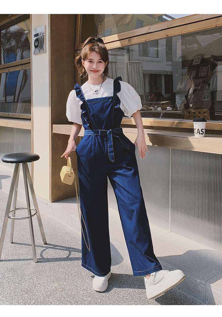 キレイめファッション ゆったりきれいめデニムサロペットワイドパンツ