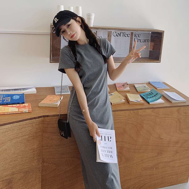 キレイめファッション シンプルロングTシャツワンピース