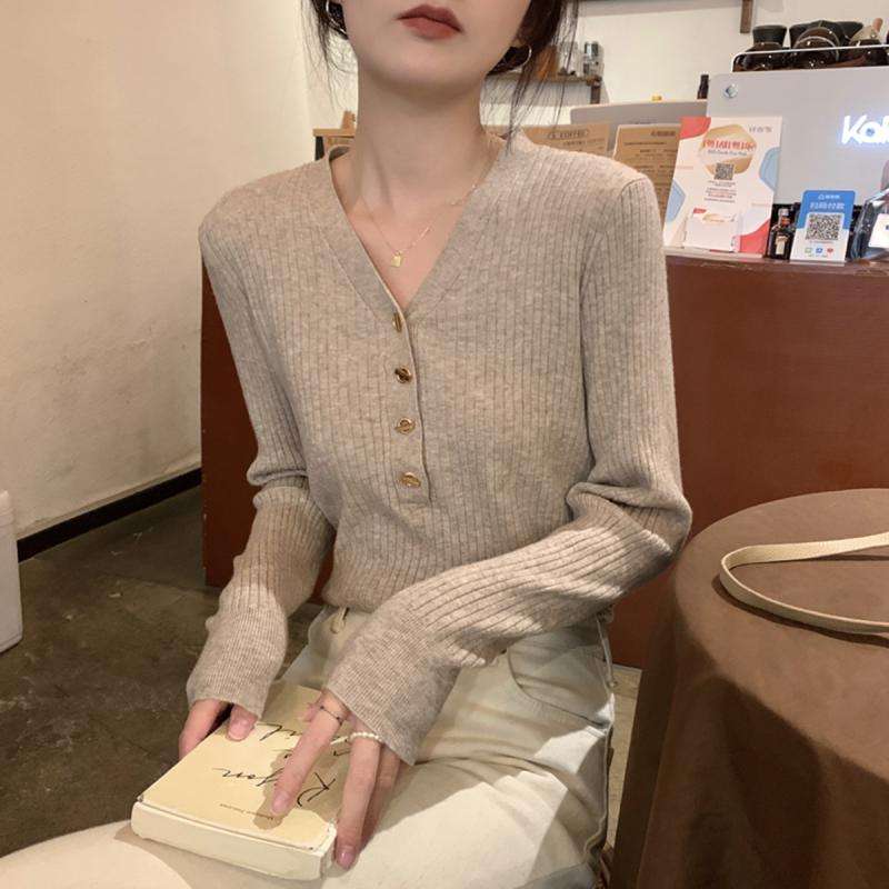 キレイめファッション リブ編ニットみきれいめVネックカーディガン